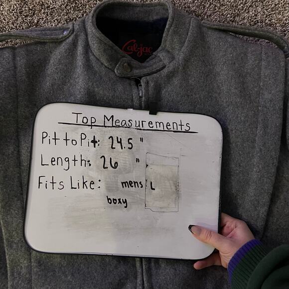 Vintage 80s 90s Cal-Jac wool tweed cafe racer lined‎ bomber jacket Men's L grey - Picture 10 of 10